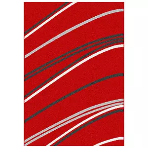 DENA Collection, decorative area rug, red with curved lines, 5'x7'