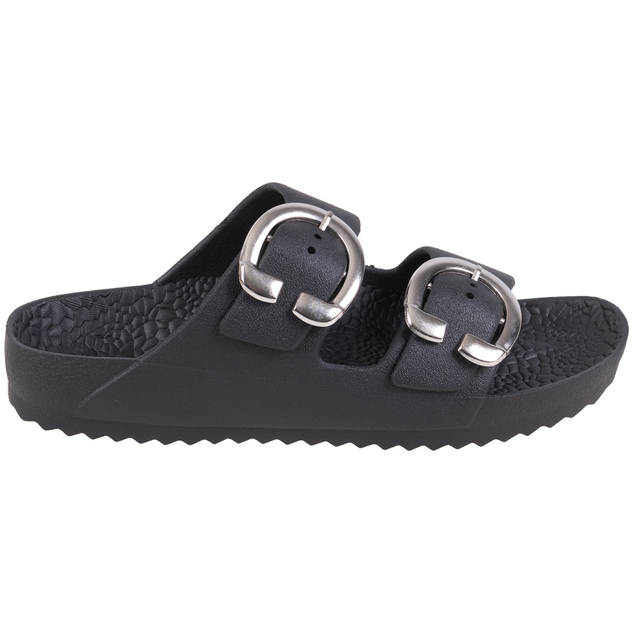 Double buckle waterproof slide sandals - Black, size 7