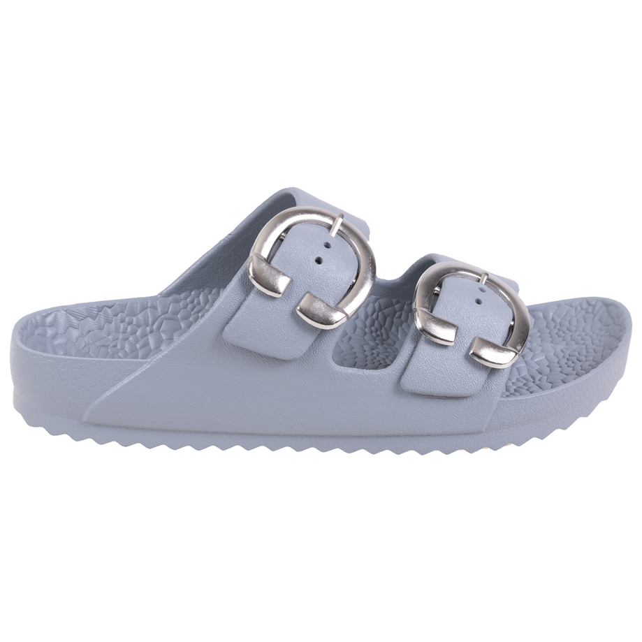 Double buckle waterproof slide sandals - Grey, size 7
