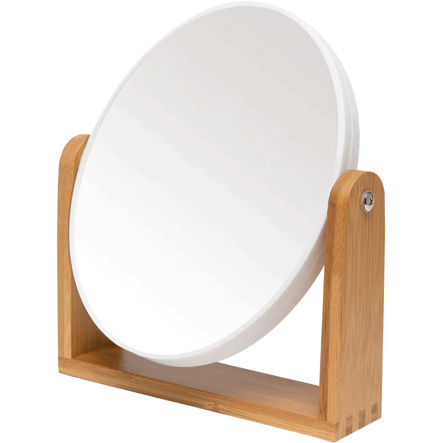 Double-sided vanity makeup mirror with bamboo stand