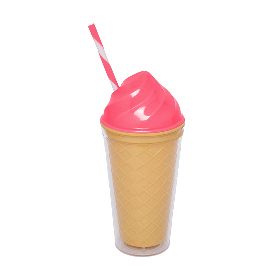 Double wall tumbler with straw - Coral ice cream