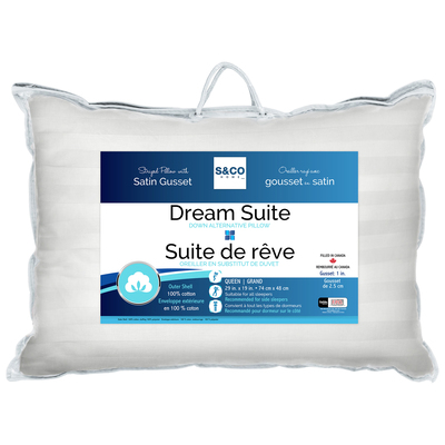 Dream Suite - Down alternative striped pillow with satin gusset, 19"x29" - Queen