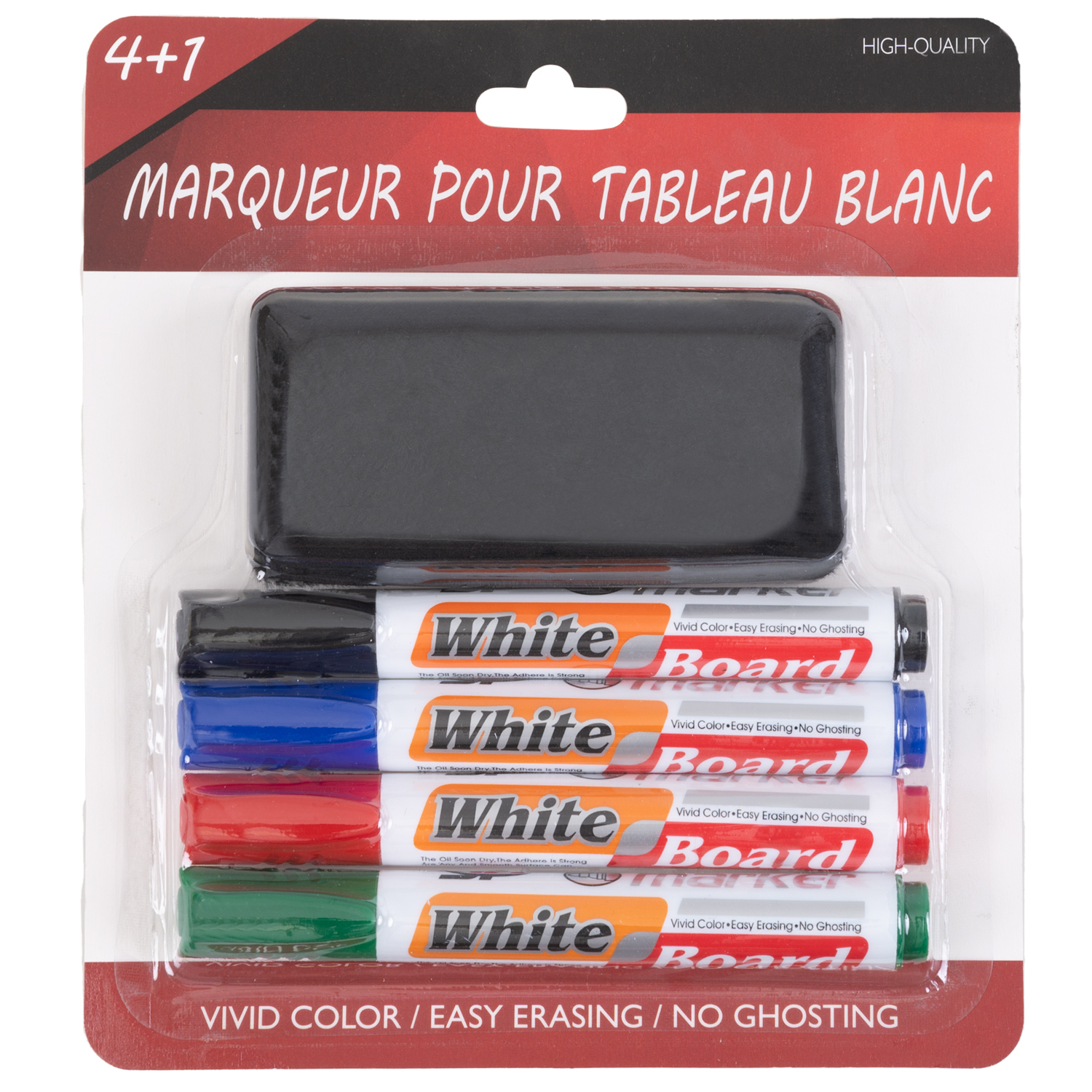 Dry-erase whiteboard markers with eraser, pk. of 4