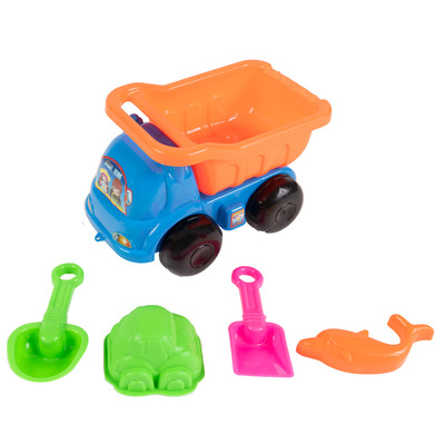 Dump truck and beach toys play set, 5 pcs - Blue truck