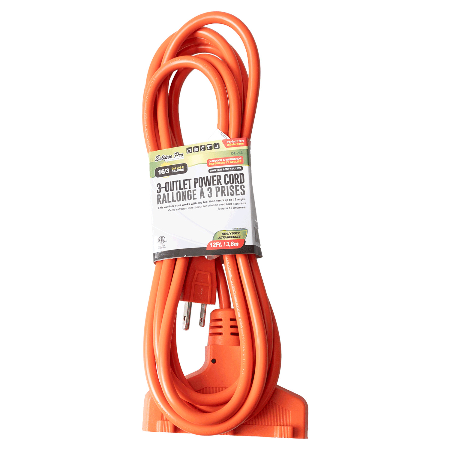 Eclipse Pro - Heavy duty 3-outlet power cord, 12ft. (3.6m)