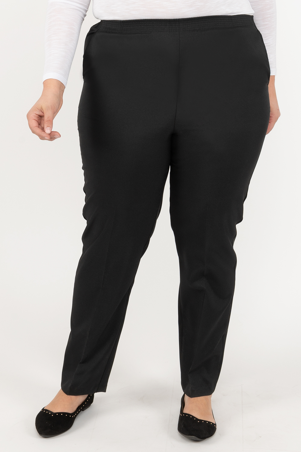 Elastic waist pull-on pants - Black - Plus Size