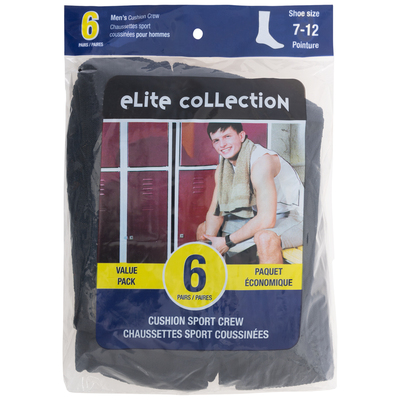 Elite Collection - Cushion sport crew socks - Value pack, 6 pairs