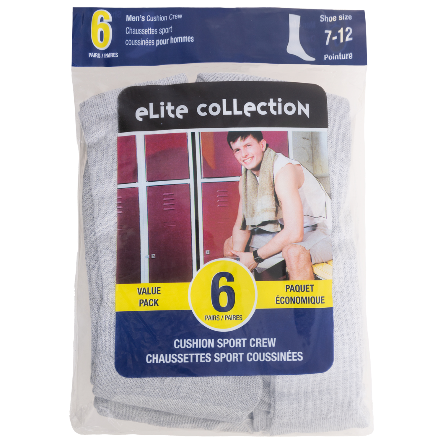 Elite Collection - Cushion sport crew socks - Value pack, 6 pairs