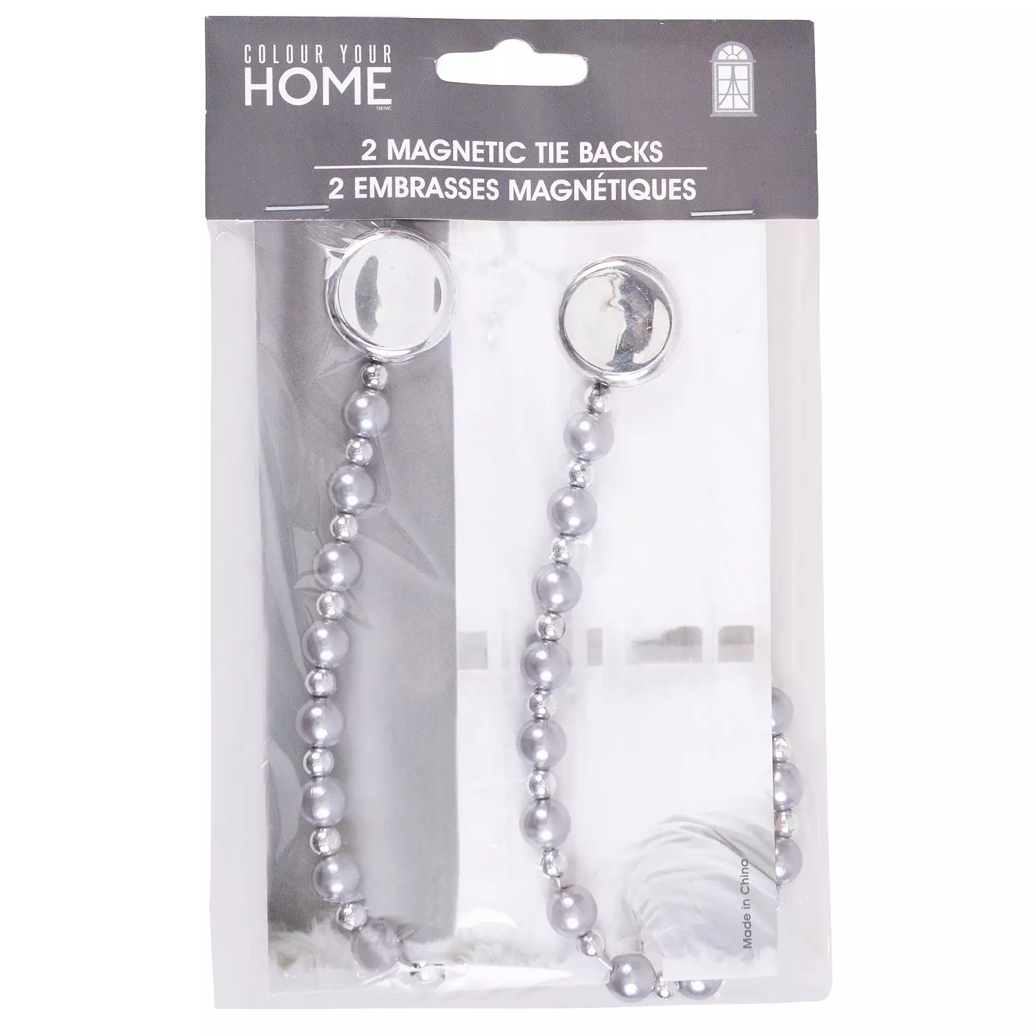Embrasses de rideaux magn&eacute;tiques, ens. de 2, perles gris