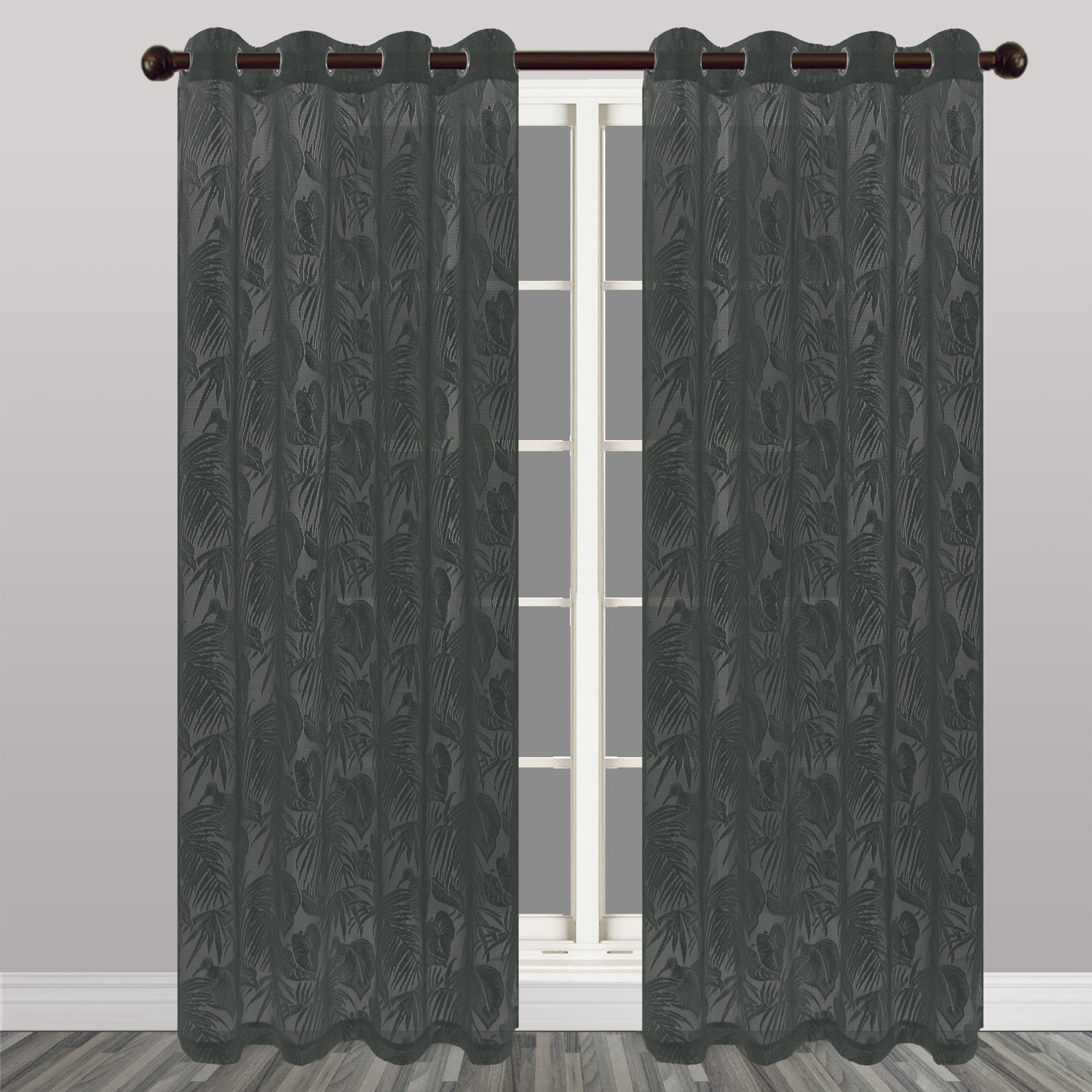 Embroidered sheer curtain panel with metal grommets, 54"x84"