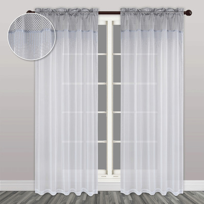 Embroidered sheer curtain panel with metal grommets, 54"x84"