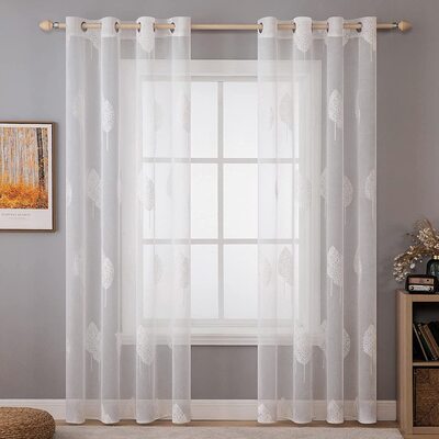 Embroidered sheer curtain panel with metal grommets, 54"x84" - Double leaf