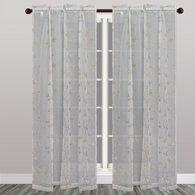 Embroidered sheer curtain panel with rod pocket, 54"x84"