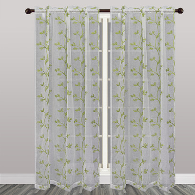 Embroidered sheer curtain panel with rod pocket, 54"x84"