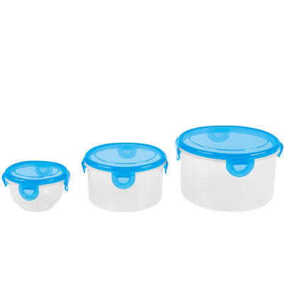Ens. de 3 contenants alimentaires emboîtables avec couvercles à pression - Bleu