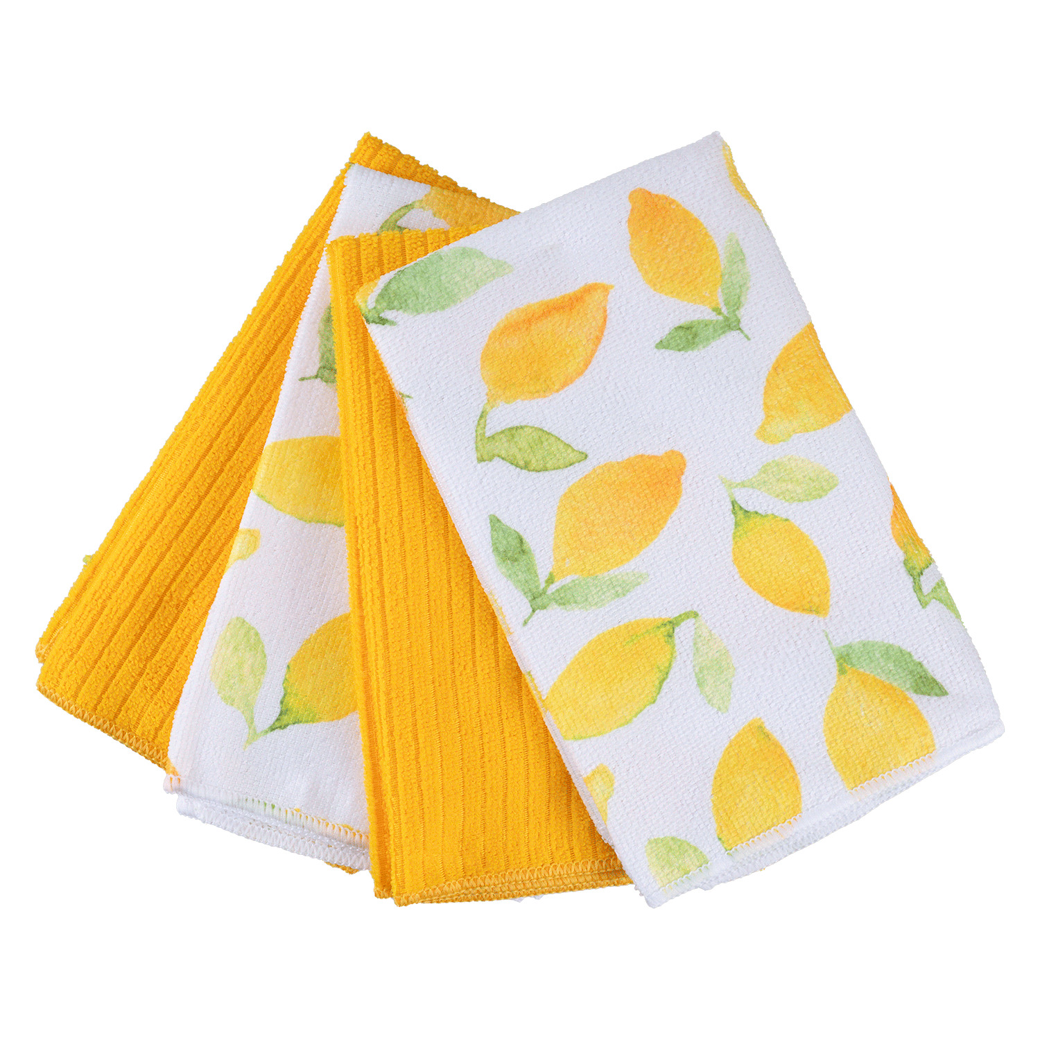 Ens. de 4 serviettes microfibres imprimés - Citrons
