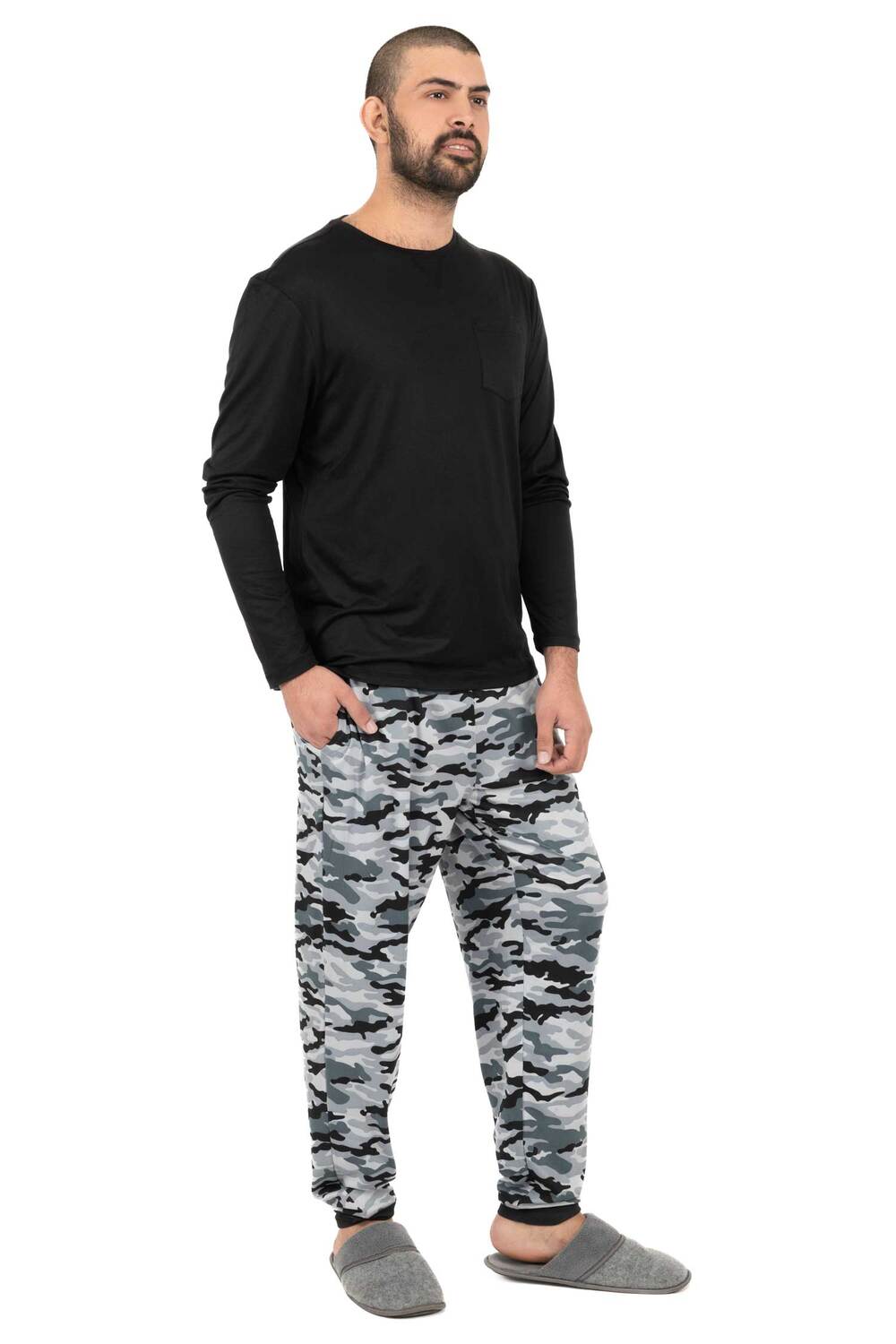 Ens. de pyjama à manches longues "Cool Touch" pour hommes - Camouflage noir