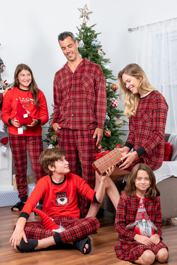 Ens. de pyjama assortis pour la famille en flanelle - Carreaux de Noël.  Colour: red. Size: p, Fr