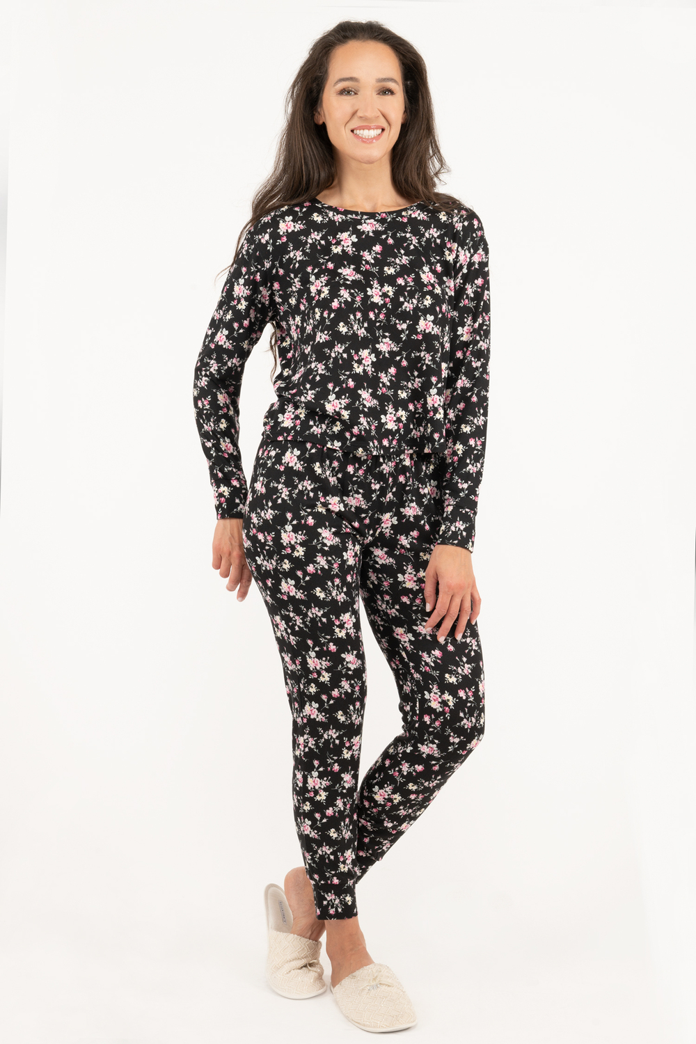 Ens. de pyjama ultra doux en tricot hacci - Petites fleurs