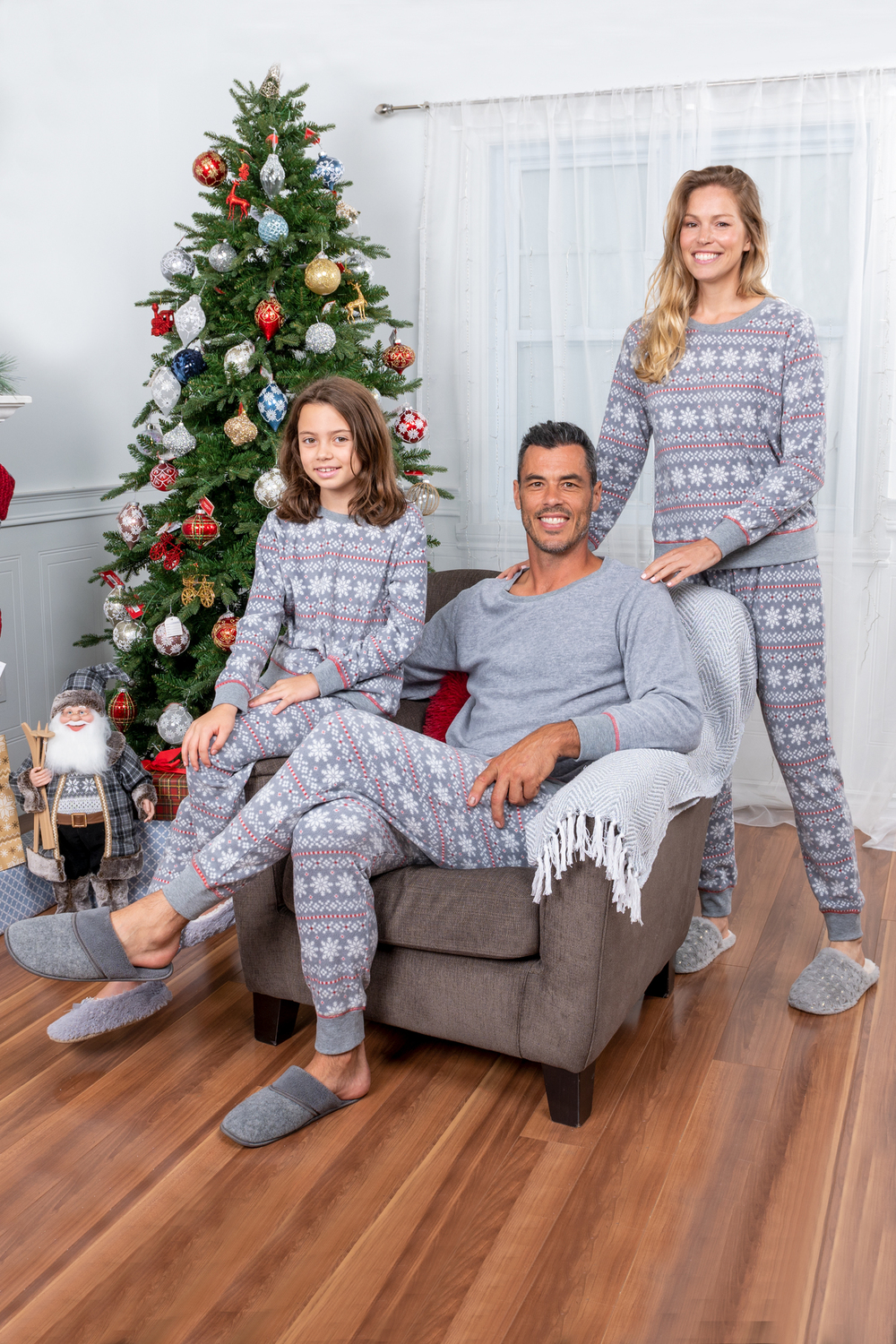 Ens. de pyjamas assortis pour la famille en flanelle - Flocons de neige