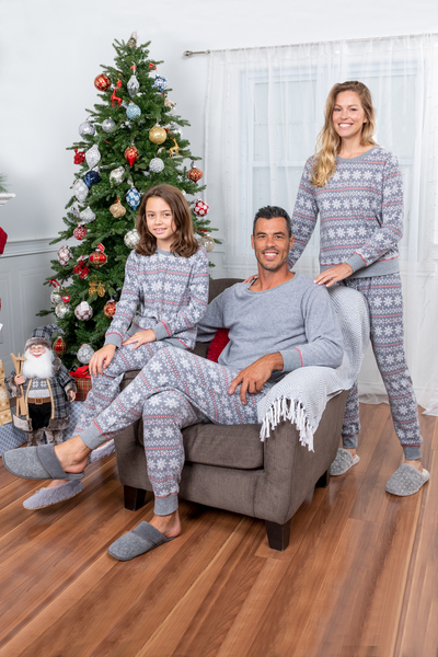Ens. de pyjamas assortis pour la famille en flanelle polaire - Flocons de neige