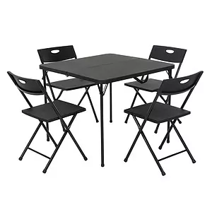 Ens. de table et chaises pliantes, 5 pièces, noir