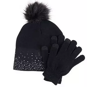 Ens. de tuque et gants avec strass