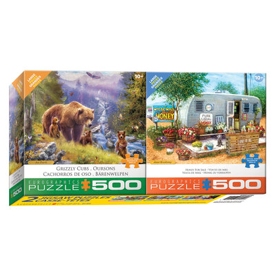 Eurographics - 2 pack puzzle set - Jan Patrik, Grizzly Cubs & Honey for Sale, 500 pcs