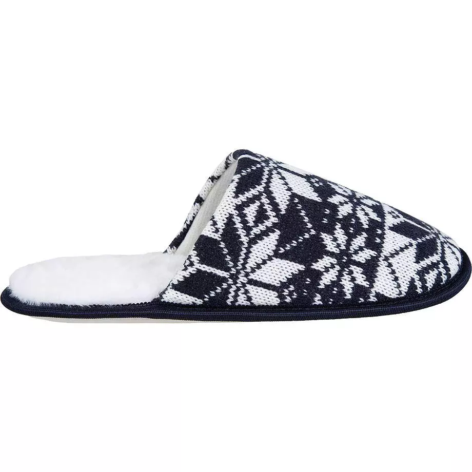 Fair isle knit slipper with faux fur inner sole, small Colour: black. Size: s | Rossy