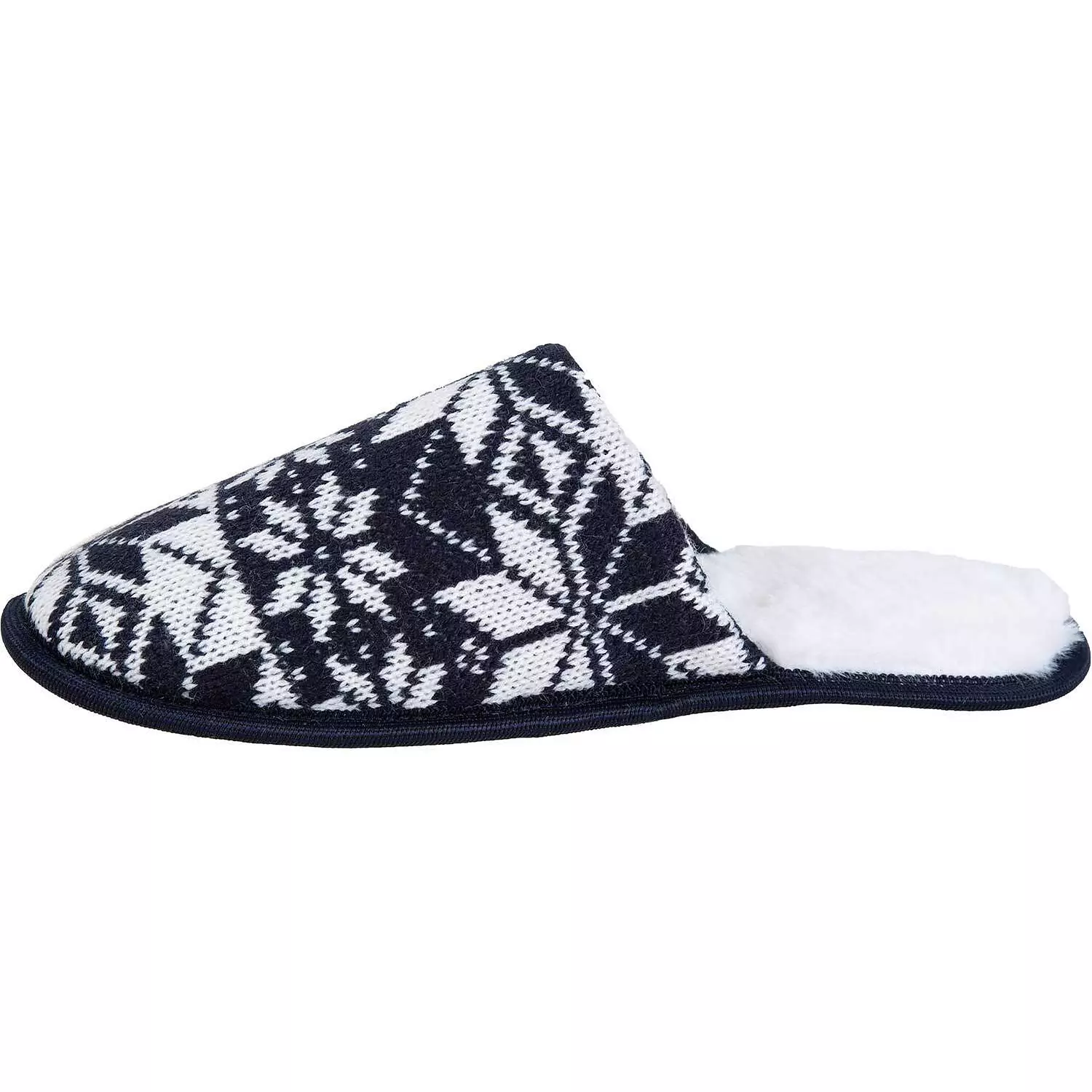 Fair isle knit slipper with faux fur inner sole, small Colour: black. Size: s | Rossy