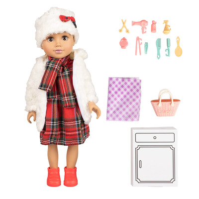 Fashion doll - Plaid dress with fur coat