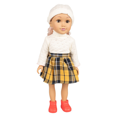 Fashion doll - Plaid skirt with beanie, Yellow