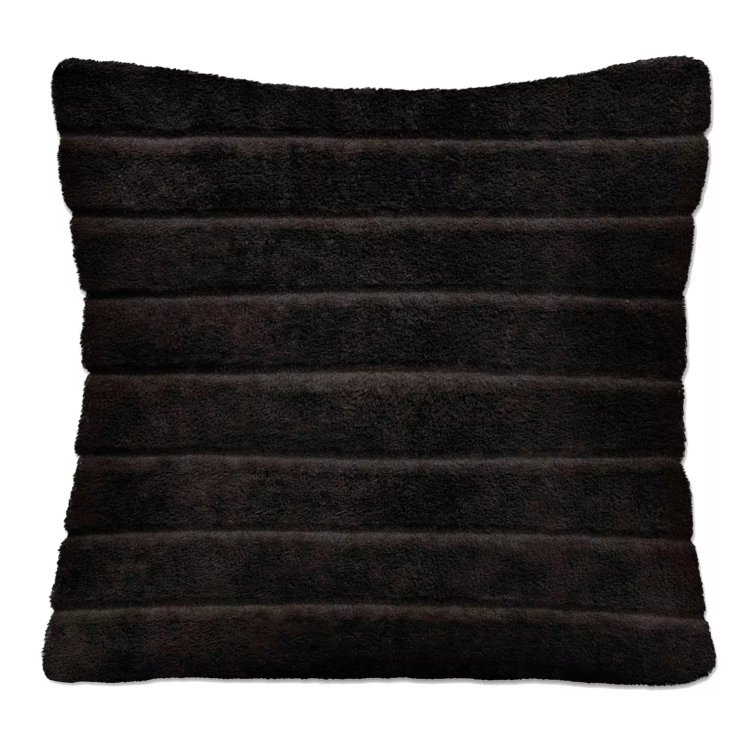 Faux fur decorative cushion with embossed stripes, 17"x17", black