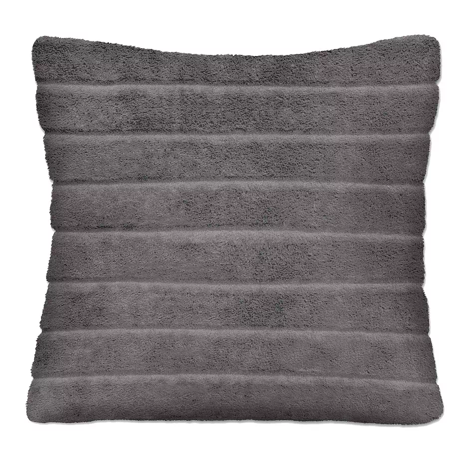 Faux fur decorative cushion with embossed stripes, 17"x17", grey