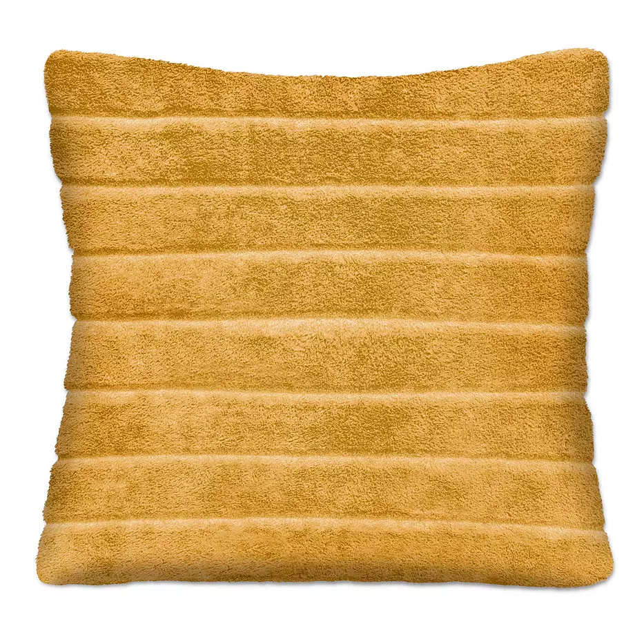 Faux fur decorative cushion with embossed stripes, 17"x17", mustard