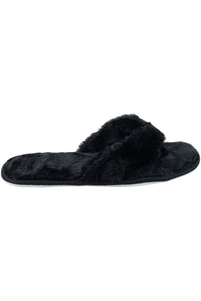 Faux fur flip flop slippers - Black