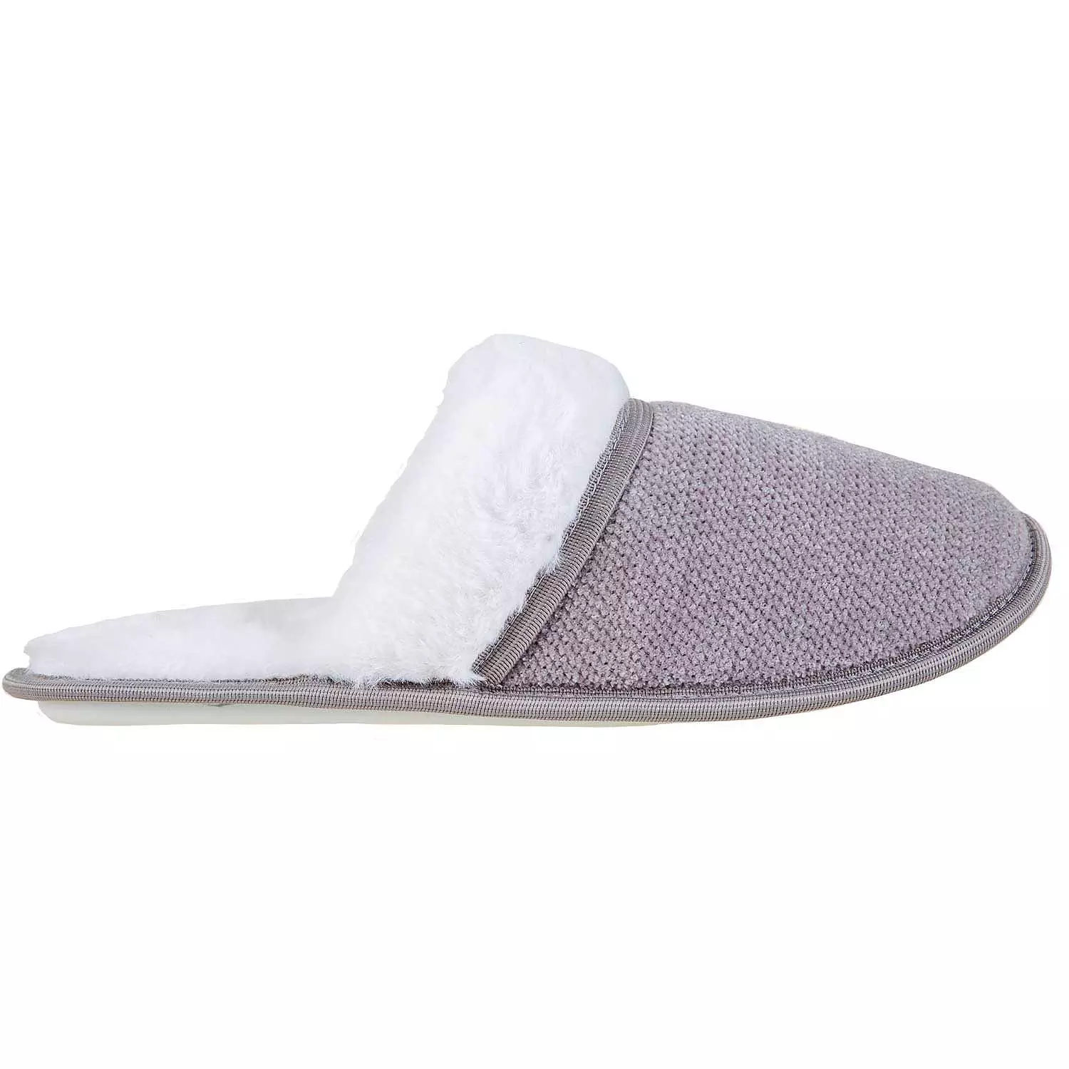 Faux fur lined and cuffed slippers, grey, large (L)