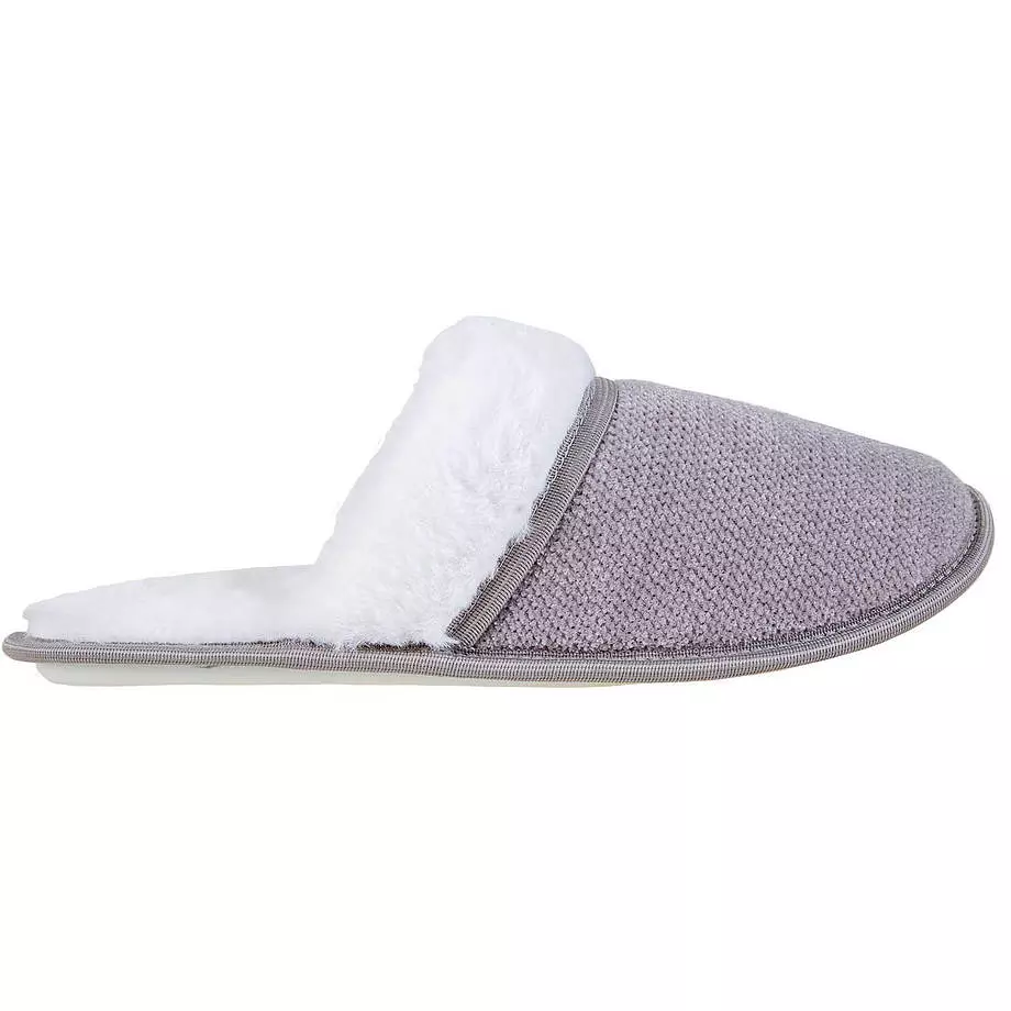Faux fur lined and cuffed slippers, grey, large (L)