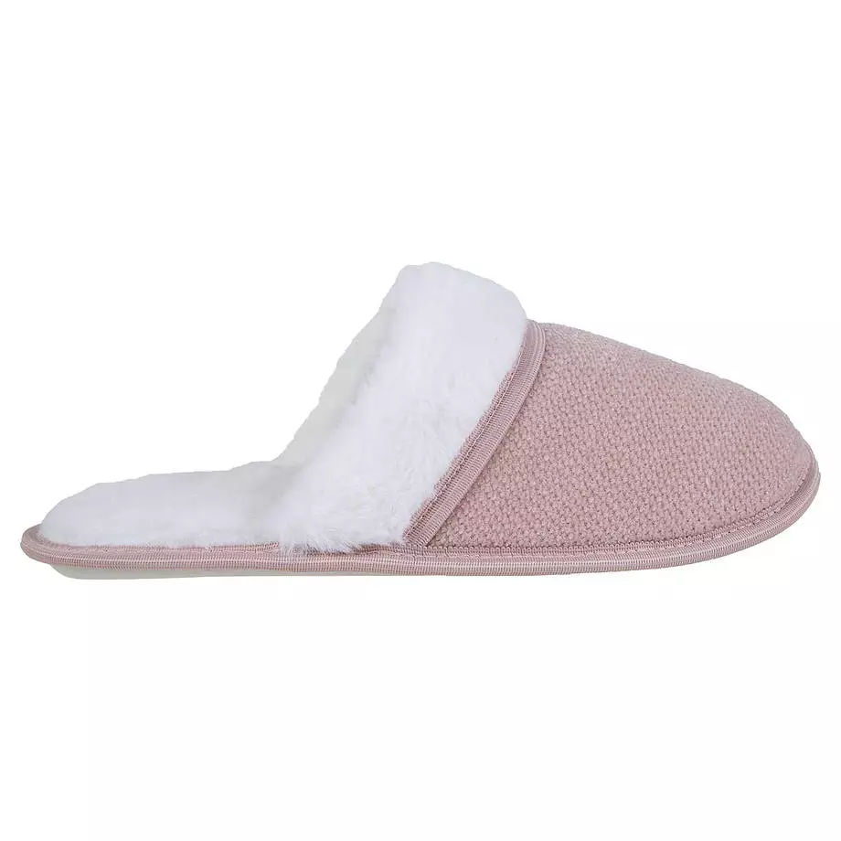 Faux fur lined and cuffed slippers, pink, medium (M)