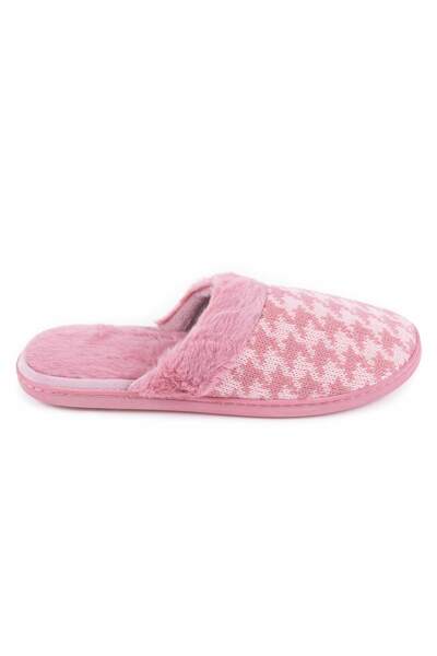 Houndstooth knit slipper with faux fur inner sole, Pink