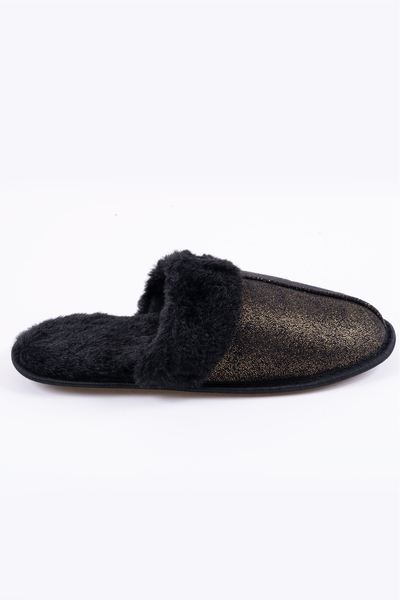 Faux fur-lined mule slippers