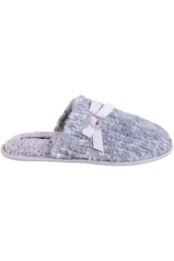 Faux fur slippers with bow detail, grey, etra large (XL)