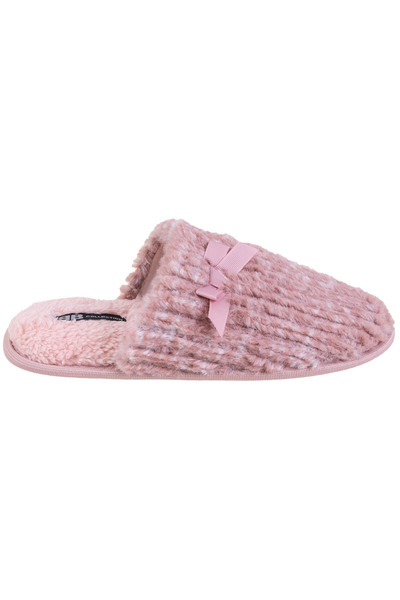 Faux fur slippers with bow detail, pink