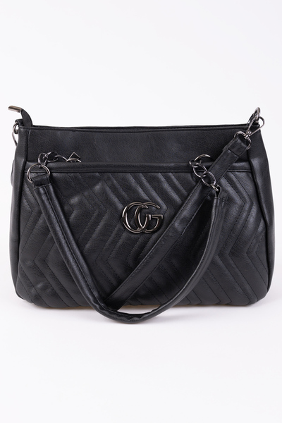 Faux leather shoulder bag with removable crossbody strap - Black