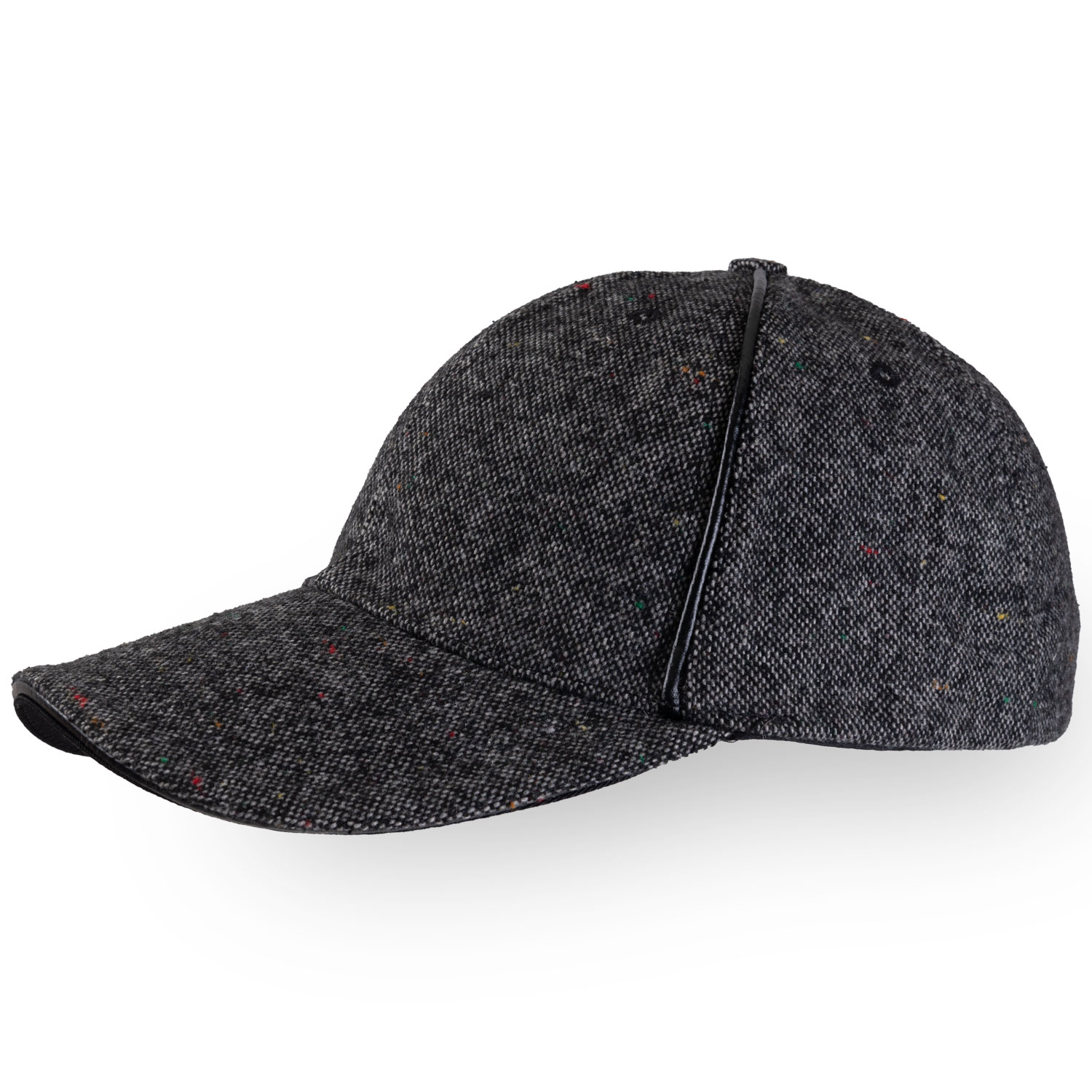 Faux leather-trimmed wool blend tweed baseball cap