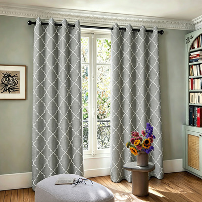 Faux linen embroidered panel with metal grommets
