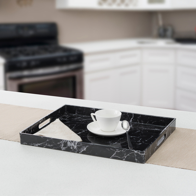 Faux marble serving tray, black