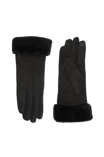 Faux suede gloves with sherpa cuffs, black