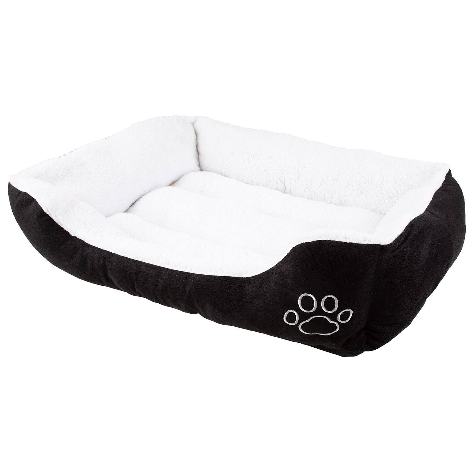 Faux suede, rectangular pet bed, medium, black & white