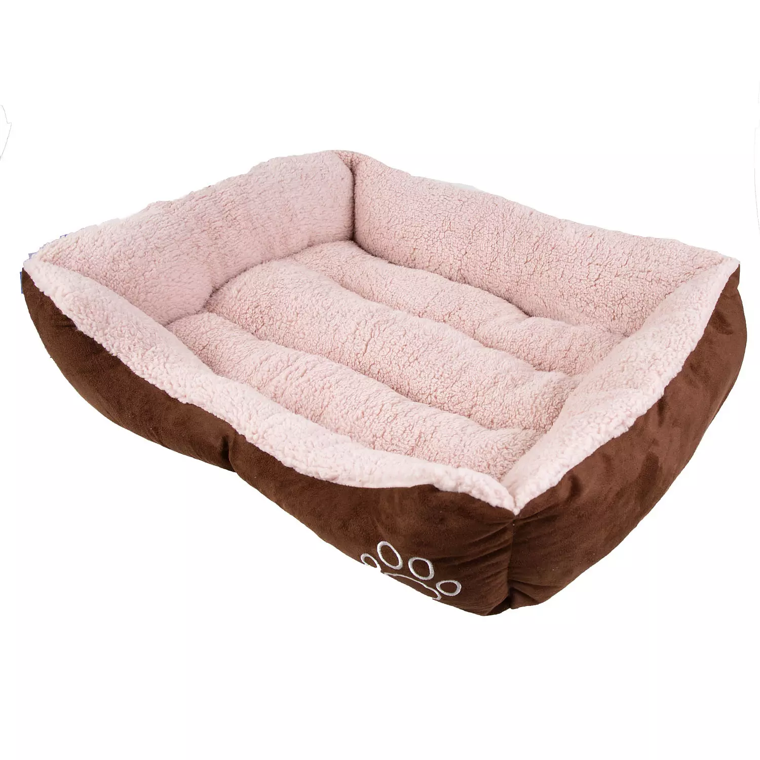 Faux suede, rectangular pet bed, medium, brown & blush